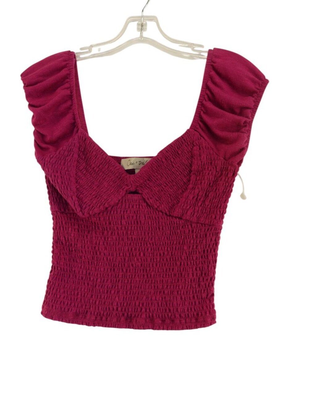 Oak & Trellis fuchsia pink smocked crop top sweetheart neckline NEW Women's M